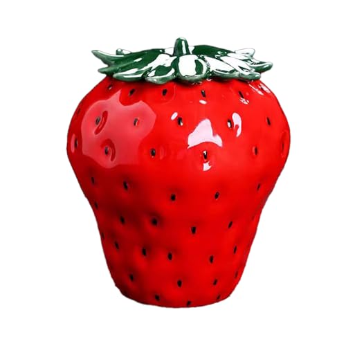 VUIUYOIES Tarro de té de cerámica con forma de fresa, elegante solución para el almacenamiento doméstico, caja de té de cerámica a prueba de humedad para el hogar Li, rojo