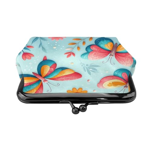 Pu Leather Buckle Coin Purse Butterflies-Flowers-Summery Girls Kiss-Lock Change Purse Wallets2