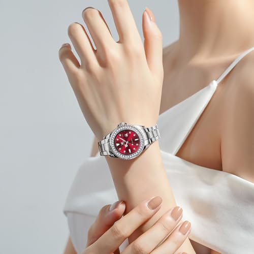 Image of OLEVS Ladies Watch Diamond Dress Analog Female Watches Stainless Steel Two Tone Waterproof Luminous Day Date for Womens Wrist Watch Gift