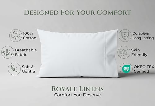 Image of Royale Linens 100% Cotton Pillow Cases Queen Size Set of 2 - Percale Pillowcase - White Pillow Cases Super Soft Cooling & Breathable Hotel Cotton Pillowcases, Fits Queen Pillows (20 inchx30 inch, White)