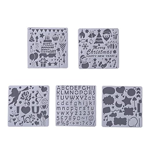 Juego de 5 plantillas de pintura multiusos con temática navideña, juego de plantillas personalizadas, antiarañazos, lavables, para lienzo, letras, fiestas, rock, Navidad, Halloween, para niños