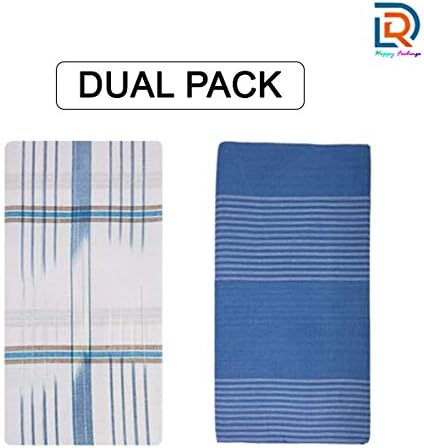 DGR High Durable Mulicolored Designer Men Cotton Lungi for Casual Wear | (White with Sky Blue & Sky Blue with White) | Pack of 2