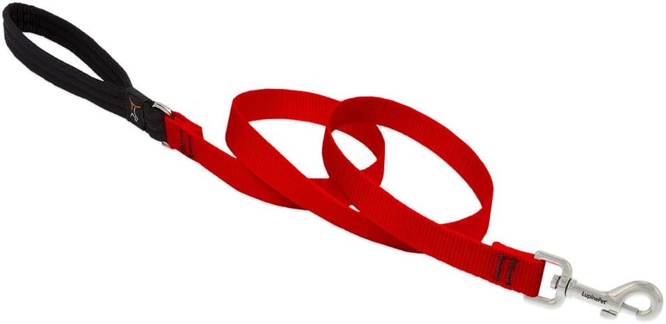 Lupine Padded Handle Dog Lead, 3/4-inch/ 4 ft, Red