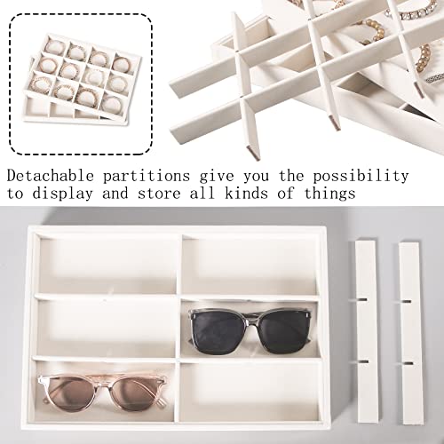 Image of Coward 2PC Stackable 12 Grids Jewelry Organizer Tray Bracelet Display Stand for Selling Velvet Necklace Holder Earring Box Storage (12grid+12grid)