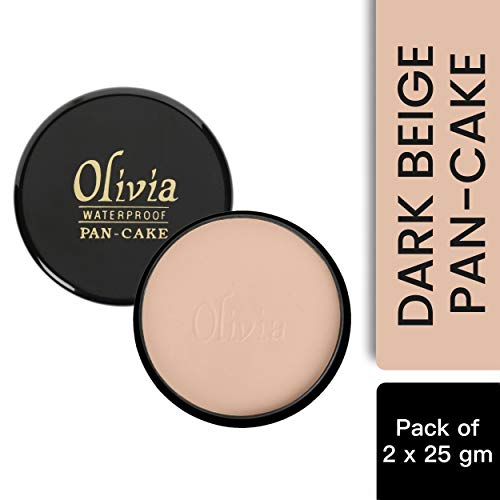 Image of Olivia Olivia 100 Waterproof Pan Cake Makeup Concealer 25 G Shade No Pack Of 2 Cream 100% Waterproof Pan Cake White Makeup Concealer 25g Shade No.20 - Pack Of 2 shimmering finish Dark Beige 25g.
