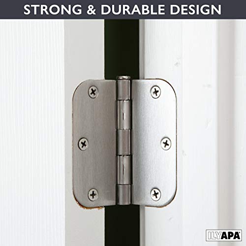 Ilyapa 18 Pack Brushed Nickel Door Hinges For Doors, 3.5 X 3.5 Inch Interior Satin Nickel Door Hinges Door Hardware, For Doors 3 1/2 Inches, With 5/8 Inch Radius Corners #TOP3