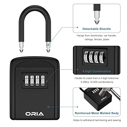 Key Lock Box For Outside,【2 Pack】Weatherproof 4 Digit Combination Key Storage Lock Box, 5 Keys Capacity Lockbox With Removable Shackle For Indoor Outdoor, Small Size 3.66In, Black #TOP4