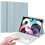 Fintie Tastatur Hülle für iPad Air 5. Generation 2022 / iPad Air 4. Generation 2020, iPad Air 10.9 mit magnetisch Abnehmbarer Deutscher Tastatur und Touchpad Keyboard mit QWERTZ Layout, Eisblau