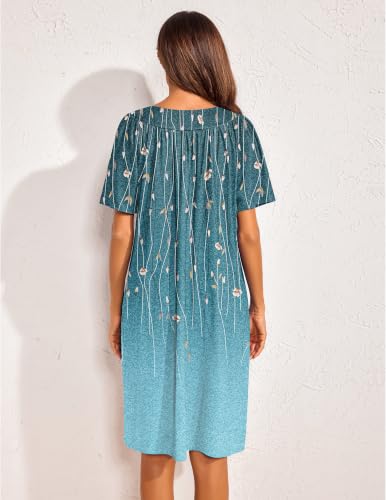 Image of Ekouaer 2 Pack House Dresses for Women with Pockets Short Sleeve Moo Moos Floral Print Mumu Dresses