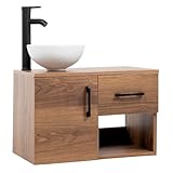 KINGSHOUSE | Gabinete Para Baño Con Ovalín y Monomando – Color Madera – Madera Melanina MFC – Con Cajón y Puerta...