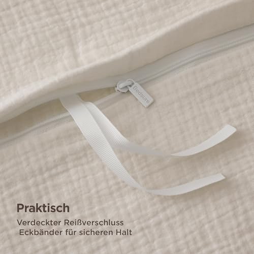 Image of BEDSURE Muslin Bed Linen 135 x 200 cm 4-Piece Beige 80 x 80 cm Pillow Oeko-Tex | 100% cotton bed linen sets, 2 duvet covers 135 x 200 cm and 2 pillowcases 80 x 80 cm, with zip, soft, breathable