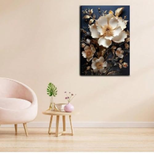 Affiche murale abstraite fleur blanche 30x45cm encadrée
