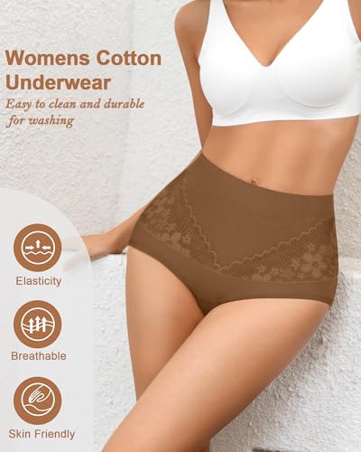 Image of Women's Cotton Underwear Slight Tummy Control High Waisted Postpartum Panties Ladies Soft Full Coverage Briefs 5 Pack