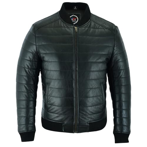 Leathers Men's Down Bomber Leather Jacket – Lambskin Mens Leather Jacket for Smart Casual – Leather Motorcycle Jacket Men - Main Image