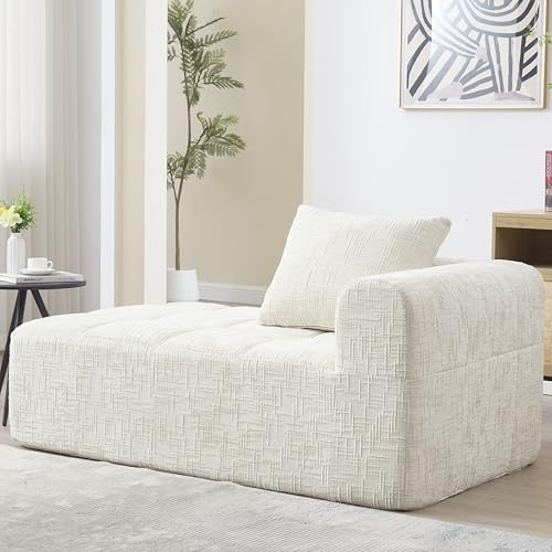 Sofá chaise longue cómodo beige con cojines suaves y bolsillos laterales integrados 4