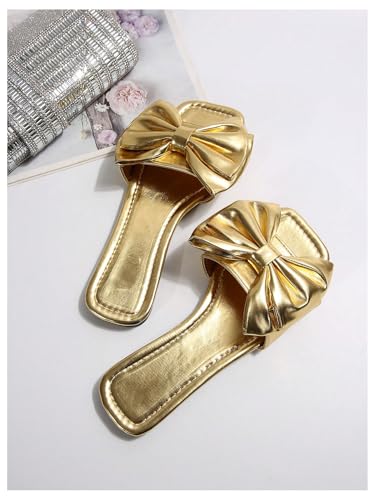 GORGLITTER Women's Bow Sandals Square Open Toe Slip on Dressy Summer Sandals3