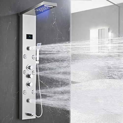 Image of LED 5-in-1 Shower Panel Tower System,Brushed Grey