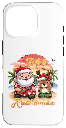 Mele Kalikimaka Hawaiian Christmas Kawaii Santa Reno Fun Carcasa para iPhone 16 Pro