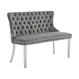 Shenyon Velvet Upholstered Dining Bench with Back, Tufted Loveseat Bench with Silver Stainless Steel Legs and Nailhead Trim, Banquette Seating for Dining Room, Kitchen, Entryway (Grey, Dining Bench)