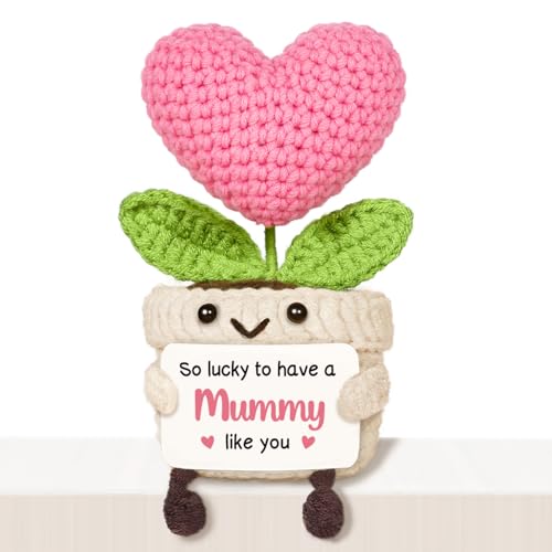Giftasy Mummy Gifts Mummy Birthday Gifts - Handmade Crochet Cute Heart Flower Presents for Mummy from Daughter Son for Birthday Mothers Day Christmas