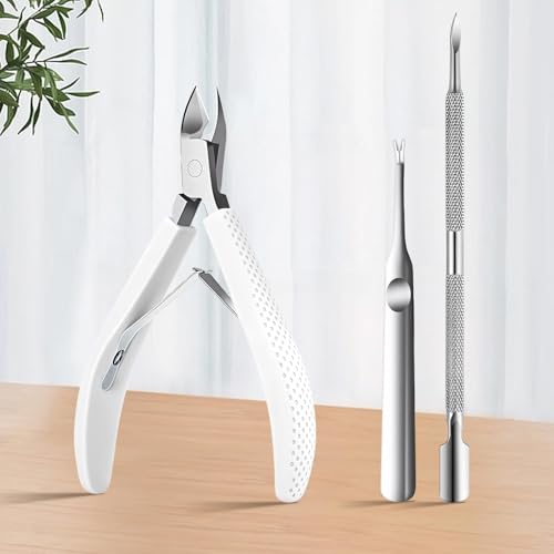 Cuticle Trimmer Nipper & Cutter with Silicone Handle with Cuticle Pusher, Stainless Steel Remover Tool for Nail Care, Manicure Pedicure Essentials
