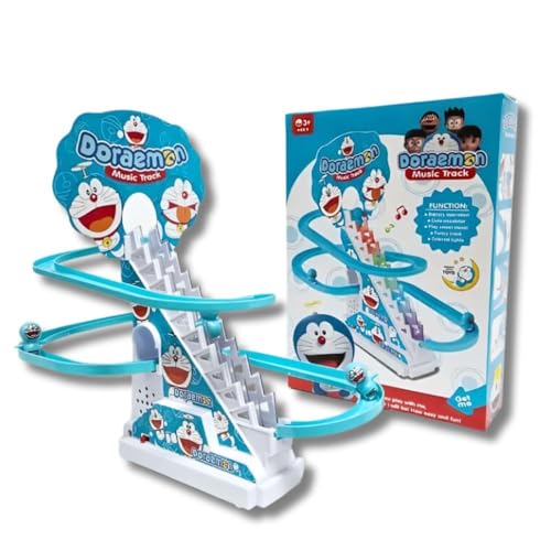 Image of Stair Climbing Cartoon Character Roller Coaster Slide Toy with 3 Small Dolls, Automatic Stair-Climbing Toy with Lights & Music (Cartoon Character Will be Send as per Available in Stock)
