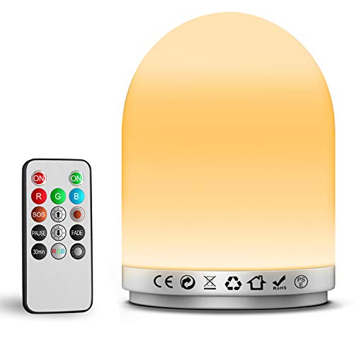 ベッドサイドランプ ナイトライト usb充電 RGB/7色LED変換ライト 雰囲気作り リモコン付き 操作簡単 間接照明 テーブルランプ 枕元ライト 暖かい光 授乳灯 停電対策 SOSモード防災 ストラップ付き 携帯便利 プレゼント 日本語説明書 PSE認証済み (シルバー)