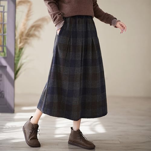 Plaid Skirts for Women High Waist Wool Skirts A-Line Tartan Midi Skirts Casual Trendy Fall Winter Warm Skirt3