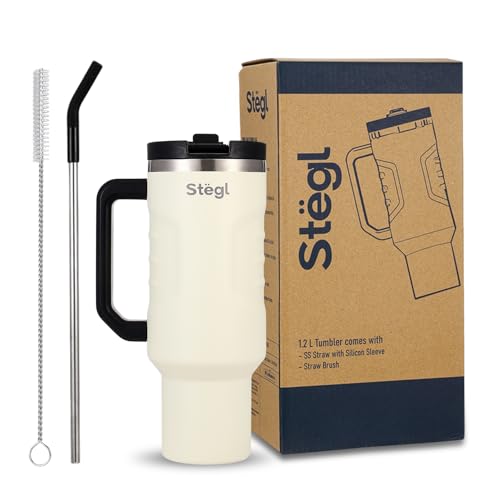Image of Tumbler with Straw - 1.2L Insulated Coffee Tumbler with Handle | Keeps Drinks Hot 12h Cold 24h | Leakproof Travel Sipper for Office Gym | Stainless Steel Straw