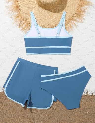 KORADI Girls Swimsuits 3 Piece Bathing Suit Bikini Set with Sporty Shorts High Waist Bikini Beach Swimwear 8-14 Years2