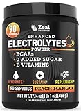Zeal Electrolyte Powder - 90 Servings | Keto Electrolytes Powder | Zero Sugar, BCAAs, B-Vitamins | Potassium, Zinc, Magnesium | Hydration Powder Recovery Drink | Peach Mango