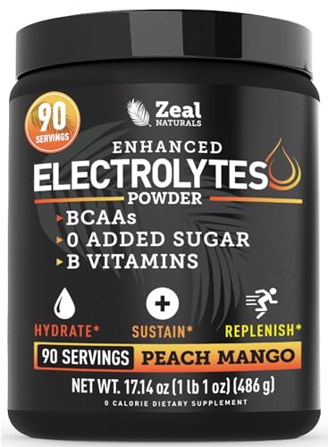 Image of Zeal Electrolyte Powder - 90 Servings | Keto Electrolytes Powder | Zero Sugar, BCAAs, B-Vitamins | Potassium, Zinc, Magnesium | Hydration Powder Recovery Drink | Peach Mango