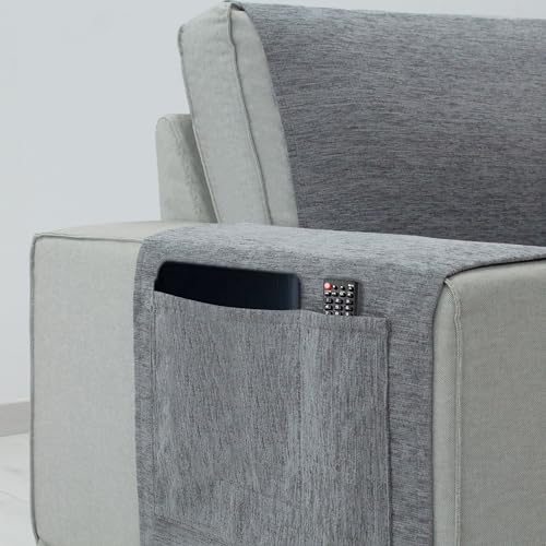 Housse de canapé d'angle gauche protège dossier 240cm gris clair - 5