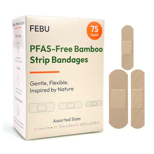 FEBU Eco-Friendly Organic Bamboo Fabric Bandages for Sensitive Skin | 75 Count Variety Pack | Latex Free, Hypoallergenic Bandages for Scrapes, Cuts & First Aid | Natural, Compostable, Flexible