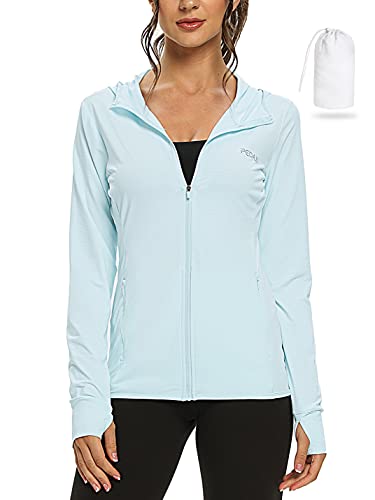Women's Upf 50+ Sun Protection Hoodie Jacket Long Sleeve Sun Cooling Shirt Full Zip Hiking Outdoor Shirts With 4 Pockets Light Blue M #TOP12