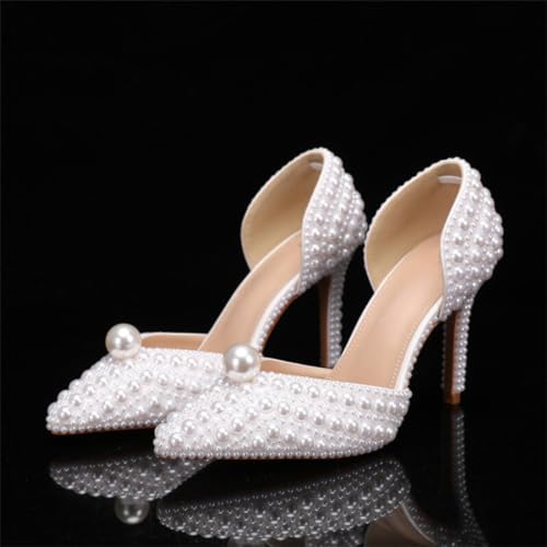 Goolita Women's Closed Pointed Toe Full Pearl Heels D'Orsay Pumps Stiletto High Heels Slip On Evening Bridal Shoes for Wedding3