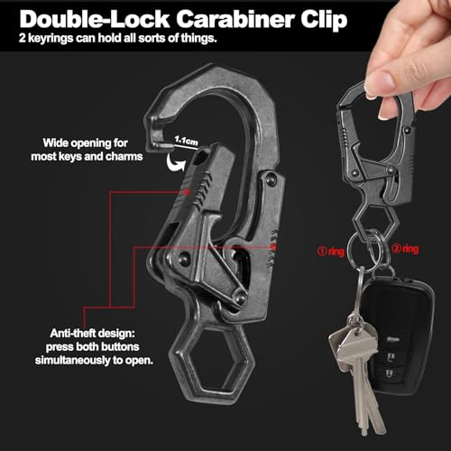 Image of Ahiller Double Locking Carabiner Clip - Zinc Alloy Mens Keychain for Keys | Unisex,Dual Press Double Lock, Anti Misopening,Heavy Duty,Suitable for Car Keys,Belt,Backpack,Hiking,Riding,Outdoor Camping