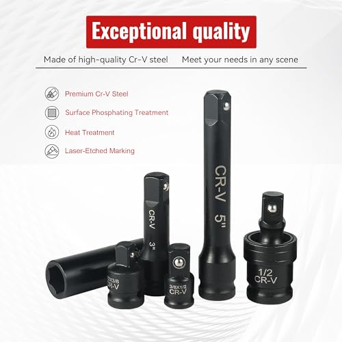 Image of Reniteco 25-Piece 1 /2 inch Drive Socket Set, SAE (3 /8 inch- 1-1 /2 inch), Deep Sockets, Extension Bars, 1 /2 inch F to 3 /8 inch M Reducer,3 /8 inch F to 1 /2 inch M Reducer, Universal Joint, 6 Point Design, Cr-V