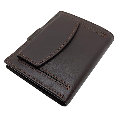 Mini Cartera de Hombre con Monedero Exterior | Hecha a Mano en Piel Genuina | Diseño Elegante, Práctico con Tarjetero y Protección RFID | Billetera de Cuero Compacta | Modelo 10064 Marron