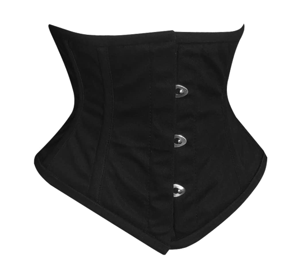 Clothohub Women's Black Original Steel Boned Waist Cincher Shaper Waspie Hourglas Gothic Underbust Cotton Corset (Uk, Alpha, Xxs, Regular, Regular, )