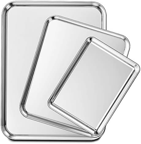 Wildone Baking Sheet Set of 3, Stainless Steel Cookie Sheet Cooking Sheet Pan for Baking & Roasting, 9/12/16 Inch, Non Toxic & Heavy Duty & Easy Clean - Thumbnail 2