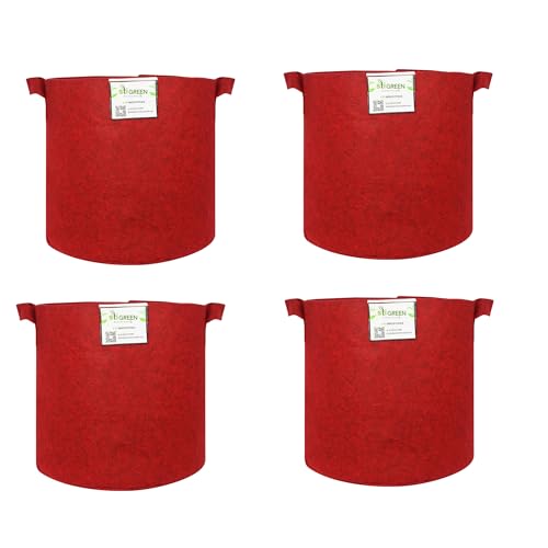 Image of Geo Fabric Grow Bags for Plants 15X15 Inch (Pack of 4) | 400 GSM Heavy Duty UV-Protected Round Maroon Colour Plant Bags for Terrace and Vegetable Gardening | Strong & Reusable|