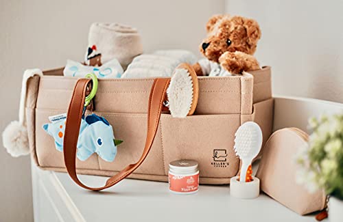 Image of Keller's Corner Baby Diaper Caddy Organizer Beige Large & Small Pouch/Portable Holder Bag for Changing Table & Car/Nursery Storage Bin/Newborn Essentials Must Have