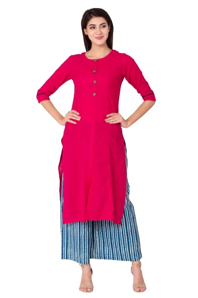 GMI Women Solid Pure Cotton Straight Kurta (Pink)
