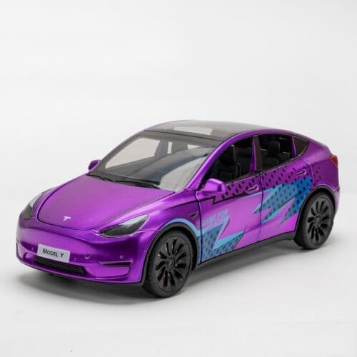 Image of SPITEN Tesla Model Y 1:24 Big Diecast Scale Model Alloy Metal Pull Back Toy car for Kids with Openable Doors & Light, Music Toy Vehicle for Kids - Colors as Per Stock