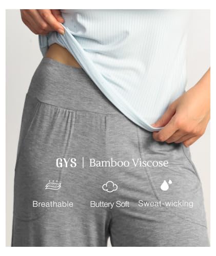 Image of GYS Bamboo Viscose Wide Leg Gaucho Cropped Pants, High Waist Capris Cloud-Soft Pajama Pants with Pockets, Flowy Yoga Pants