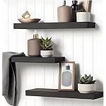 Wood Floating Shelves for Wall, Wooden Wall Shelves for Bedroom, Wall Mounted Shelves for Living Room, Set of 6 Black - Image 4