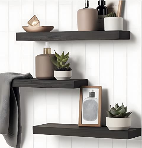 Wood Floating Shelves for Wall, Wooden Wall Shelves for Bedroom, Wall Mounted Shelves for Living Room, Set of 6 Black - Image 5