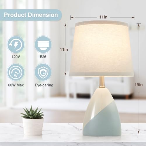 Luvkczc Table Lamps Set of 2, 19” Ceramic Table Lamp Beside Lamps Nightstand Lamp Modern Table Lamp for Living Room, Bedroom & Office Rocker Swtich, Blue White-LED Bulbs Included - Image 3