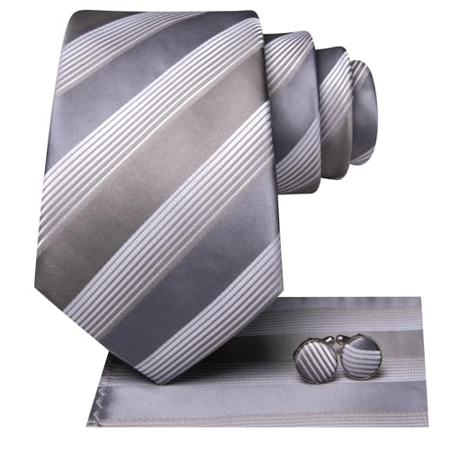 Image of Hi-Tie Mens Paisley Floral Striped Ties Set Silk Necktie and Lapel Pin for Men Pocket Square Cufflinks Set Business Wedding
